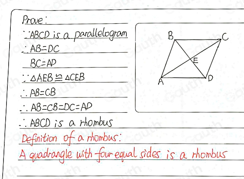 Solved: Given: ABCD is a parallelogram and AEB≌ CEB. Prove: ABCD is a ...