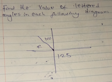 Find te Value of lettered 
angles in each following diagram
100
of
125