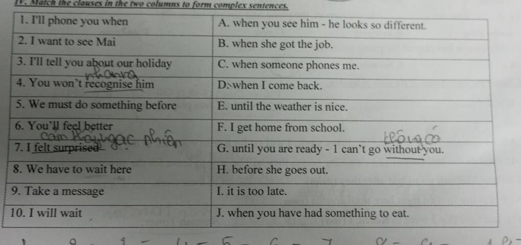 Match the clauses in the two columns to form complex sentences. 
1