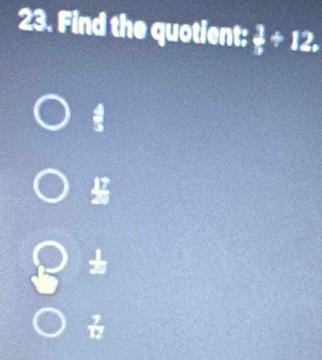 Find the quotient:  3/5 +12, 
s 
.