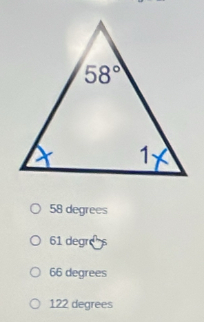 58 degrees
61 degr
66 degrees
122 degrees