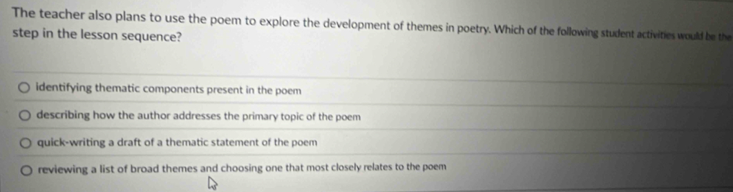 Solved: The teacher also plans to use the poem to explore the ...