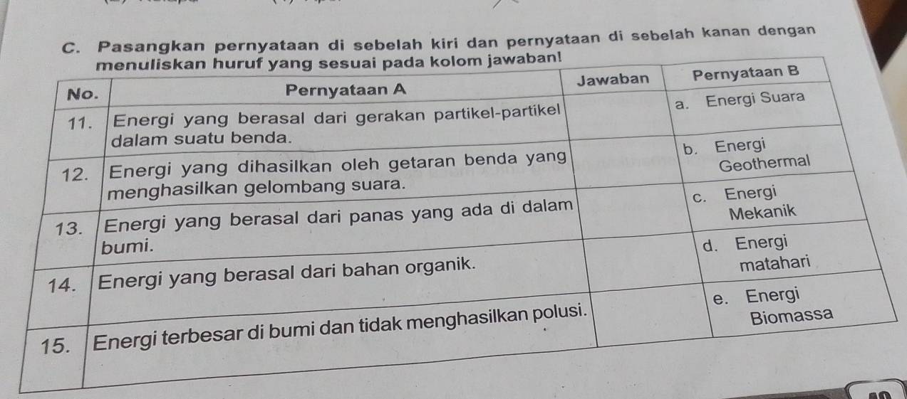 Pasangkan pernyataan di sebelah kiri dan pernyataan di sebelah kanan dengan