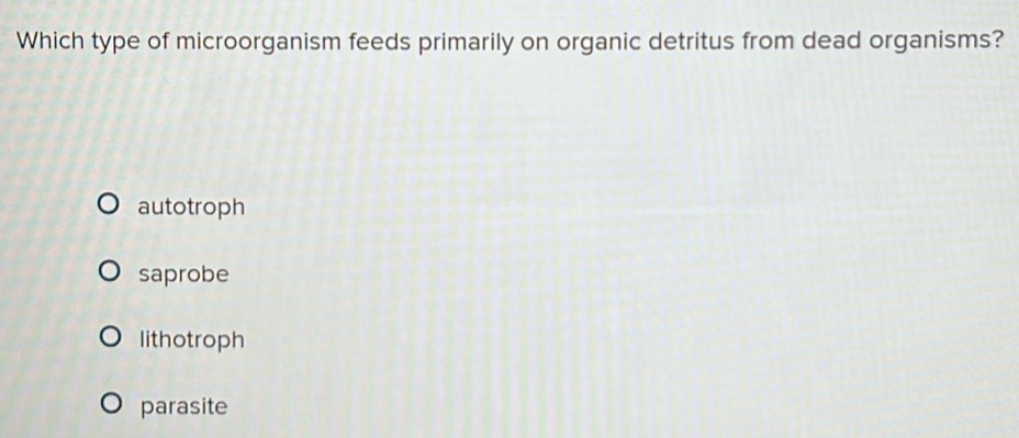 Solved: Which type of microorganism feeds primarily on organic detritus ...