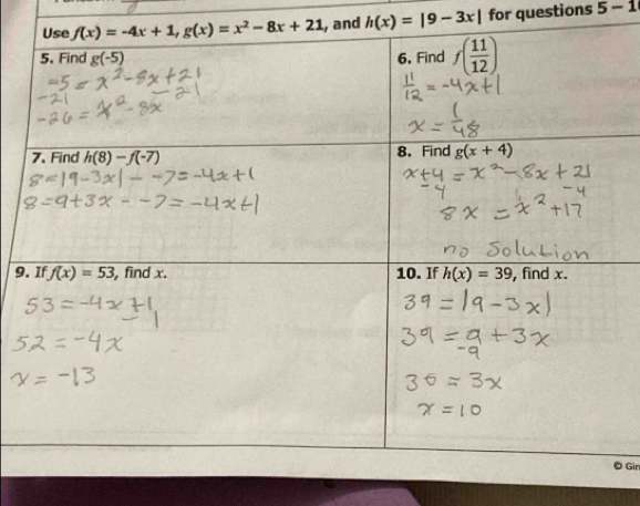 and h(x)=|9-3x| for questions 5-1
9
Gin