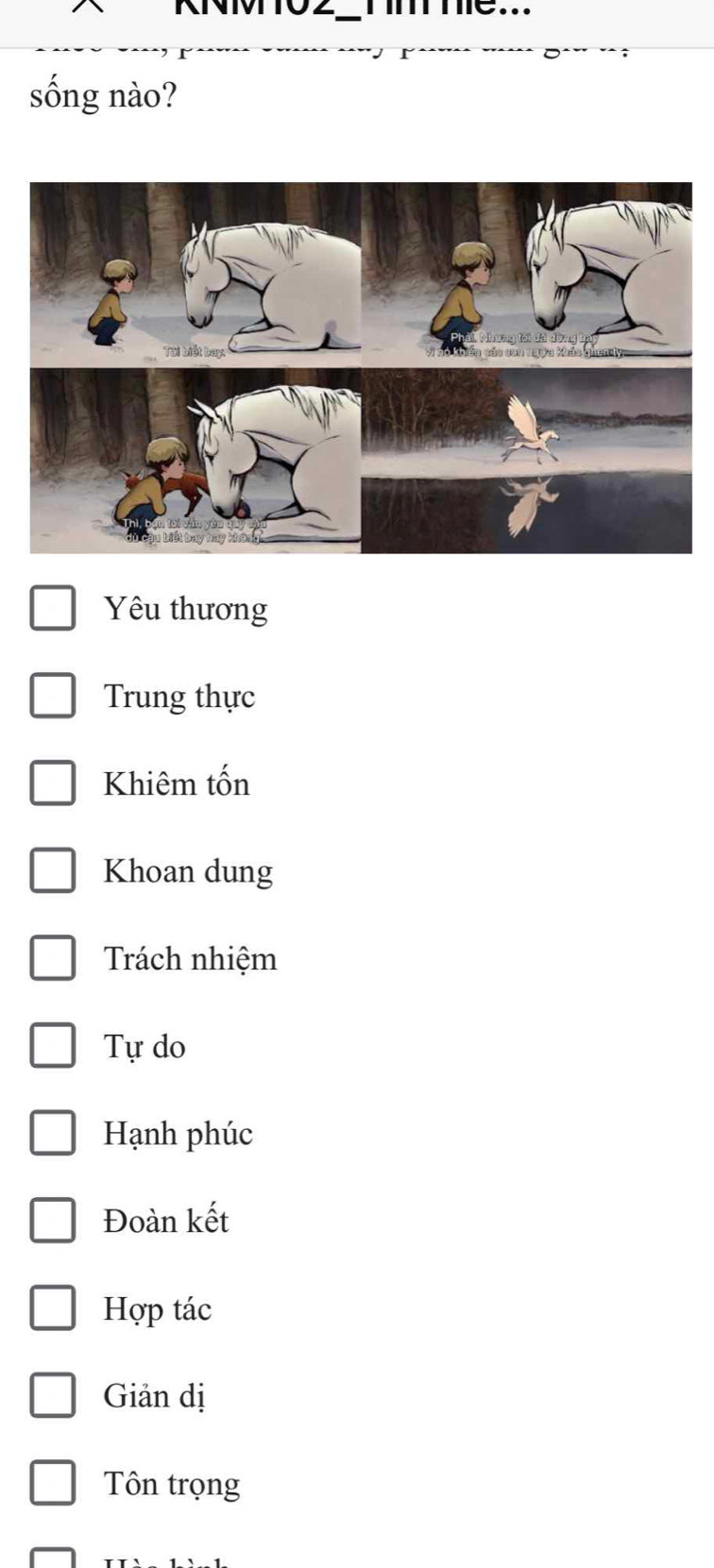 RNMTO2 _Tm me...
sống nào?
Yêu thương
Trung thực
Khiêm tốn
Khoan dung
Trách nhiệm
Tự do
Hạnh phúc
Đoàn kết
Hợp tác
Giản dị
Tôn trọng