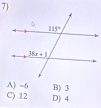 A) -6 B) 3
C) 12 D) 4