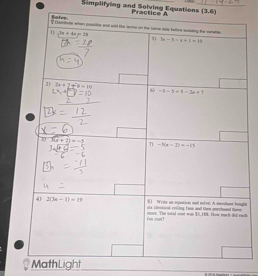 Dale
Simplifying and Solving Equations_ (3,0)
Practice A
ht
ch
MathLight
© 2016 Mathlicht