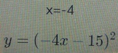 x=-4
y=(-4x-15)^2