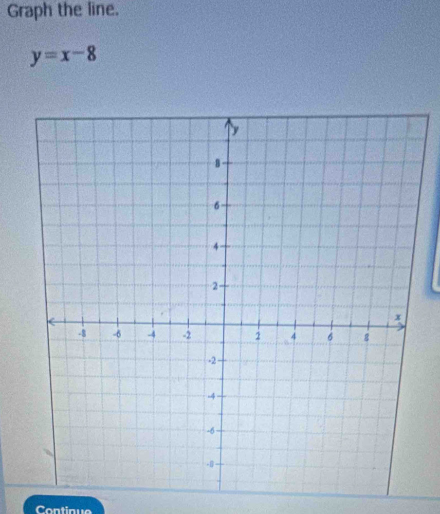 Graph the line.
y=x-8
Contique