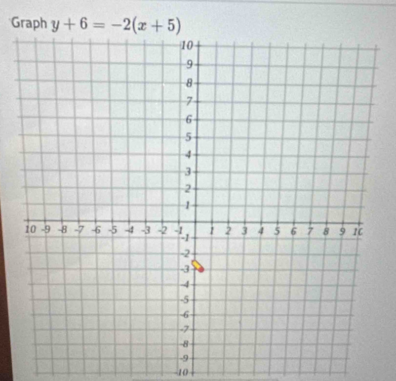 Graph y+6=-2(x+5)
-10