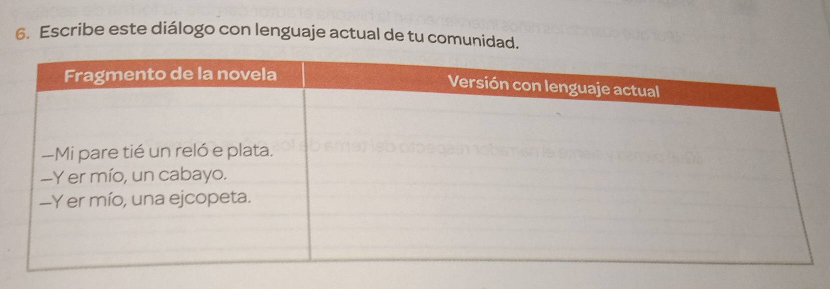 Escribe este diálogo con lenguaje actual de tu comunidad.