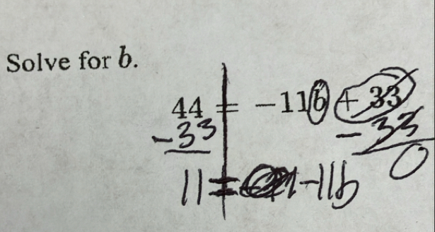 Solve for b. 
44=44=-1+33