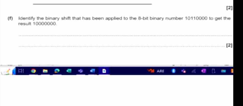 Solved: [2] (f) Identify the binary shift that has been applied to the ...