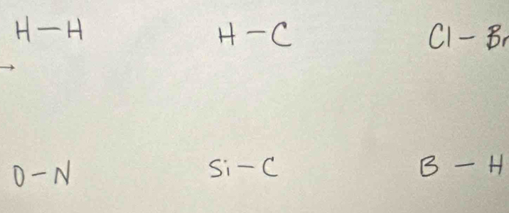 H-H
H-C
C1-B_r
0-N
si-c
B-H