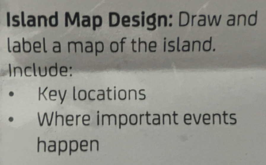 Solved: Island Map Design: Draw and label a map of the island. Include ...