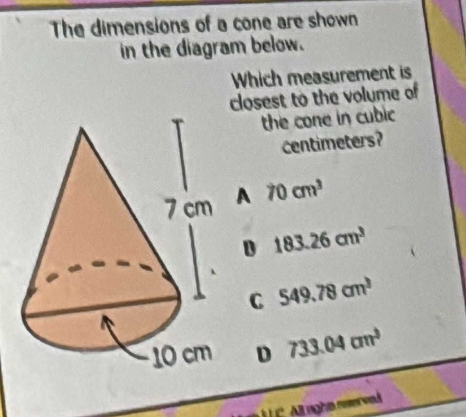 Solved: The dimensions of a cone are shown in the diagram below. Which ...