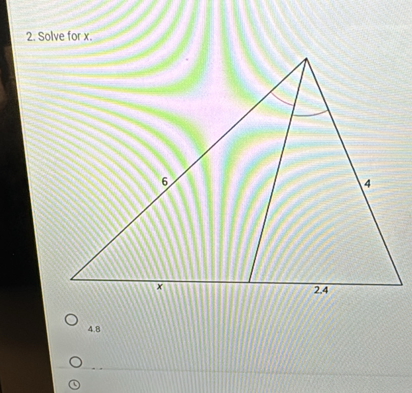 Solve for x.
4.8