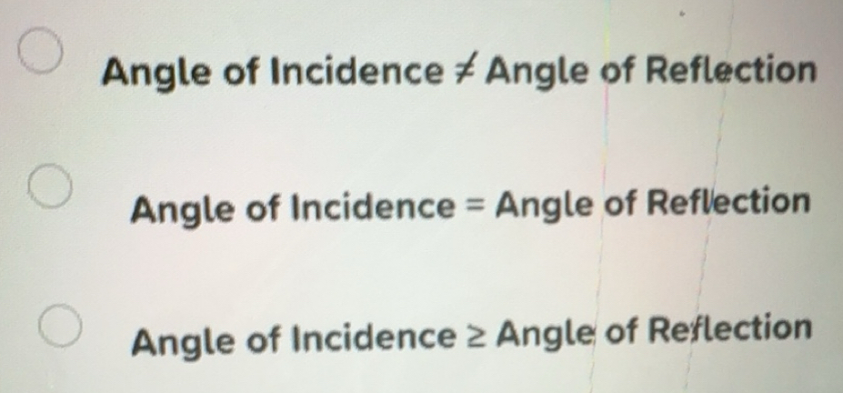 Solved: Angle of Incidence ≠ Angle of Reflection Angle of Incidence ...