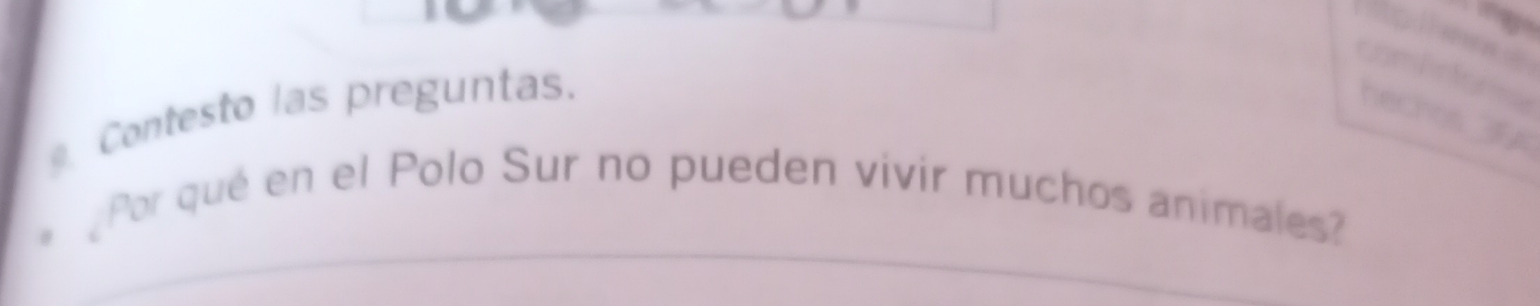 Contesto las preguntas. 
Por qué en el Polo Sur no pueden vivir muchos animales?