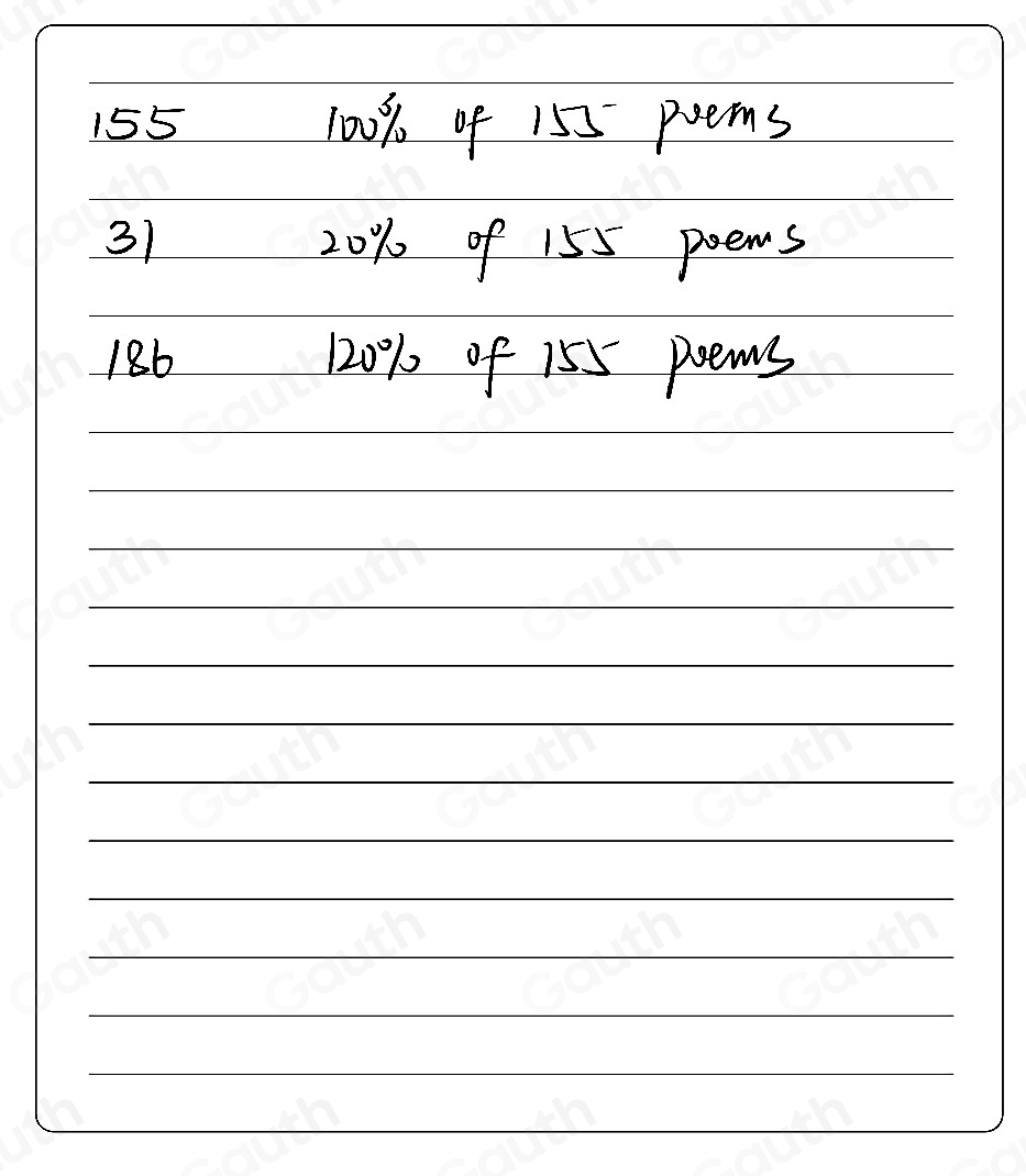 Solved: The tape diagram shows that there are 155 poems in a collection ...