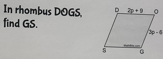 In rhombus DOGS,
find GS.