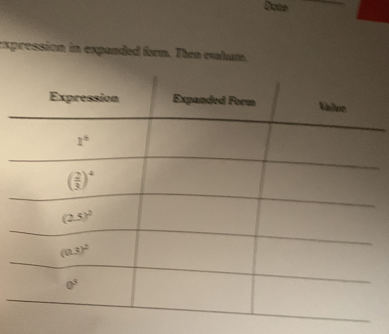 Dote
expression in expanded form. Then evaluate.