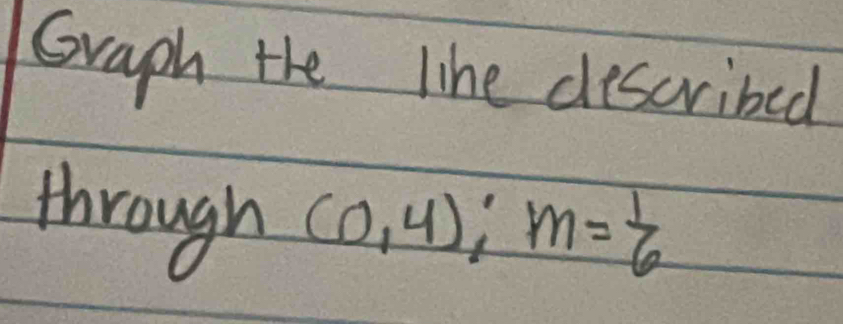 Graph the like described 
through
(0,4):m= 1/6 