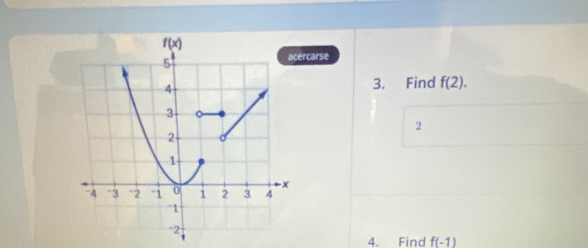 ercarse
3. Find f(2).
2
4. Find f(-1)