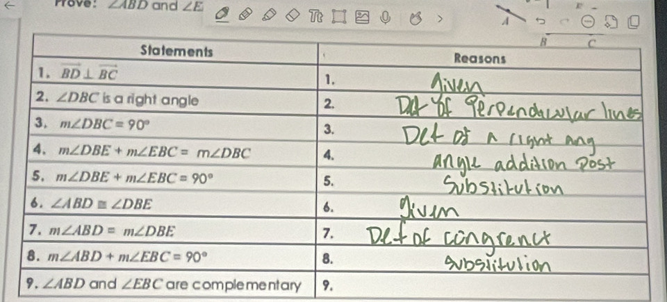 Prove: ∠ ABD and ∠ E
A