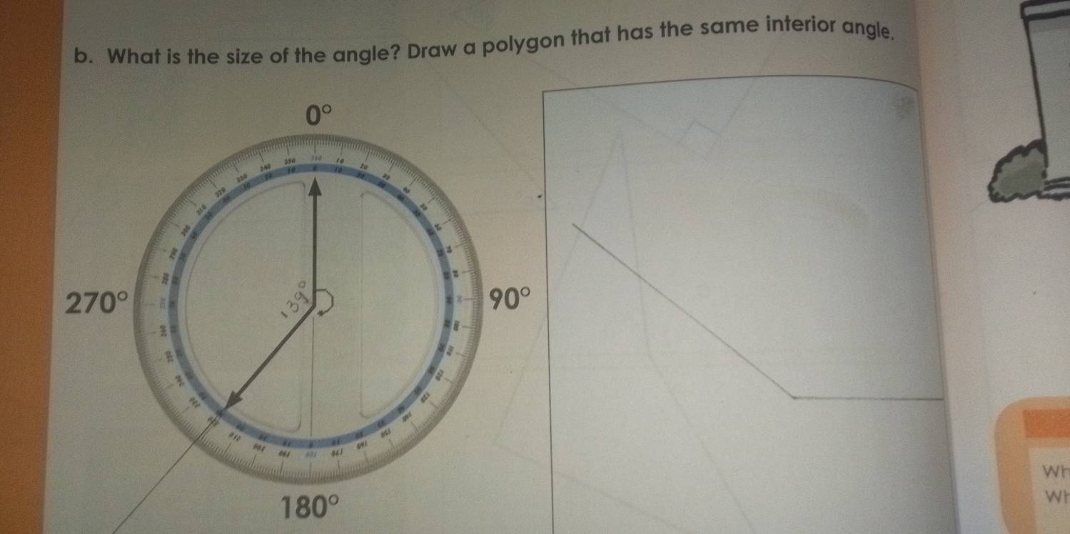 Solved: What is the size of the angle? Draw a polygon that has the same ...