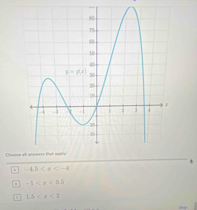 Choo
A -4.5
B -1
c 1.5
Skip