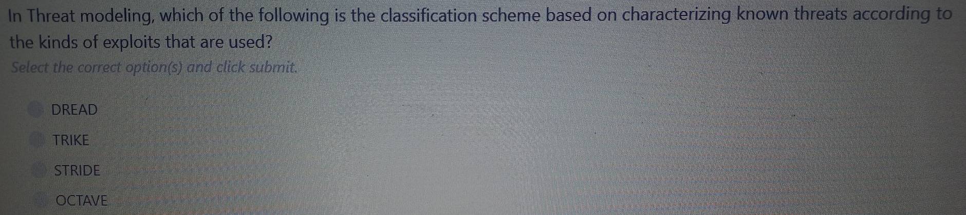 Solved: In Threat modeling, which of the following is the ...