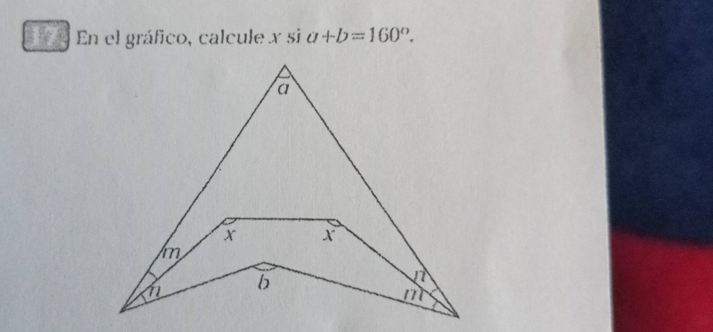 En el gráfico, calcule x si a+b=160°.