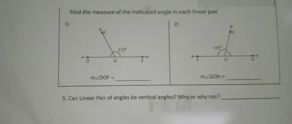 Solved: Find the measure of the indicated angle in each linear pair. 1 ...