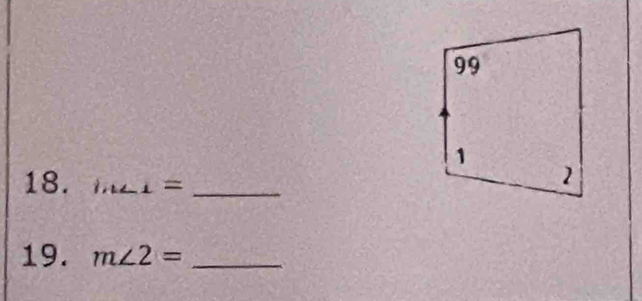 h∠ 1= _ 
19. m∠ 2= _