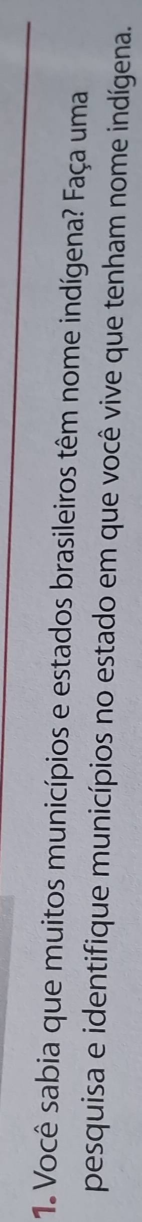 Você sabia que muitos municípios e estados brasileiros têm nome indígena? Faça uma 
pesquisa e identifique municípios no estado em que você vive que tenham nome indígena.