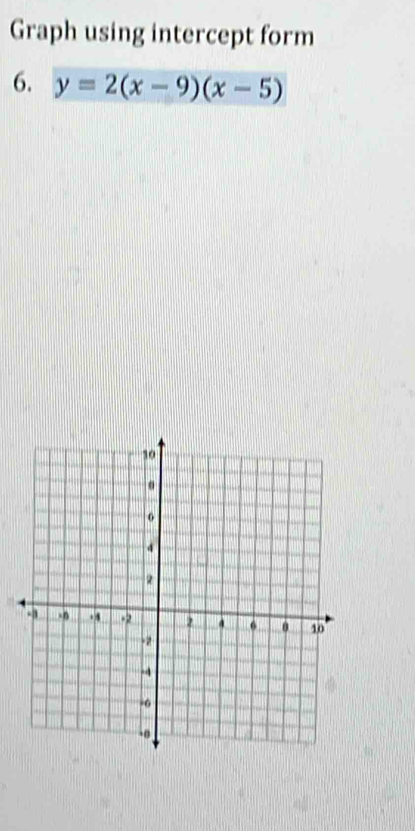 Graph using intercept form 
6. y=2(x-9)(x-5)