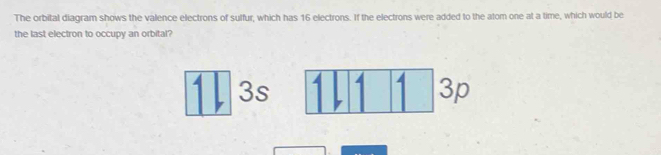 Solved: The orbital diagram shows the valence electrons of sulfur ...