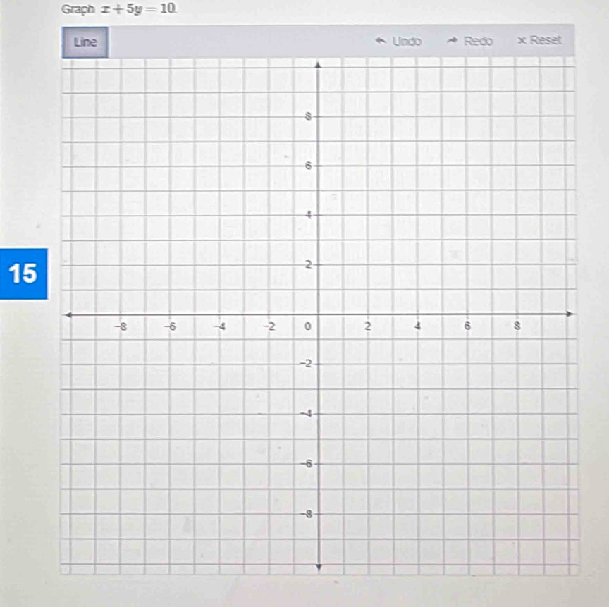 Graph x+5y=10
Line Undo Redo x Reset
15