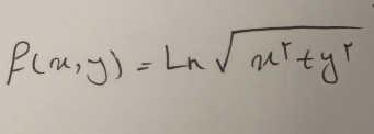 f(x,y)=ln sqrt(x^r+y^r)