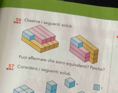 Osserva i segu solidi. 
Puoi affermare che sono ivalenti? Perché? 
57 Considera i seguenti solidi. 

v