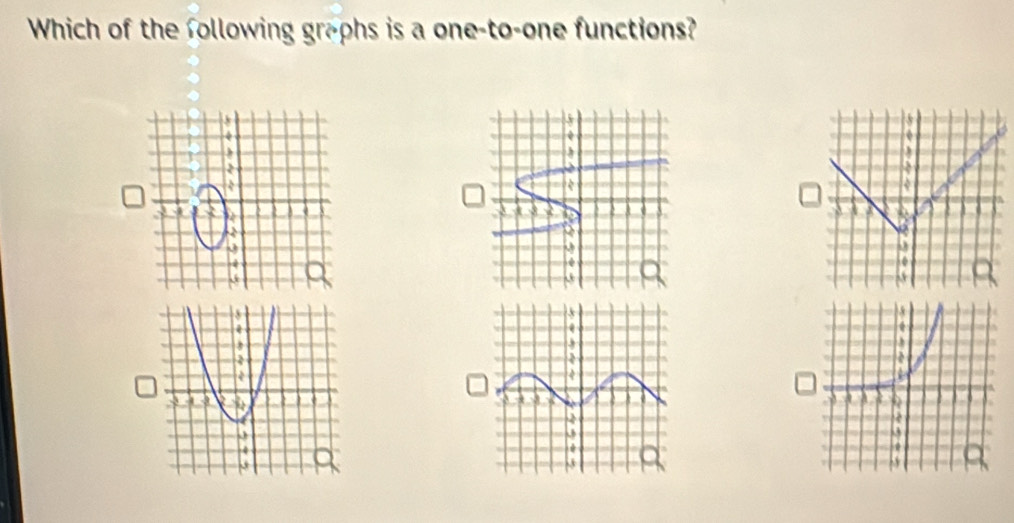 Which of the following graphs is a one-to-one functions?