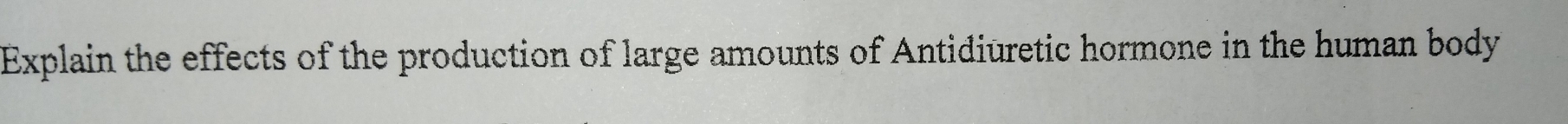 Explain the effects of the production of large amounts of Antidiuretic hormone in the human body