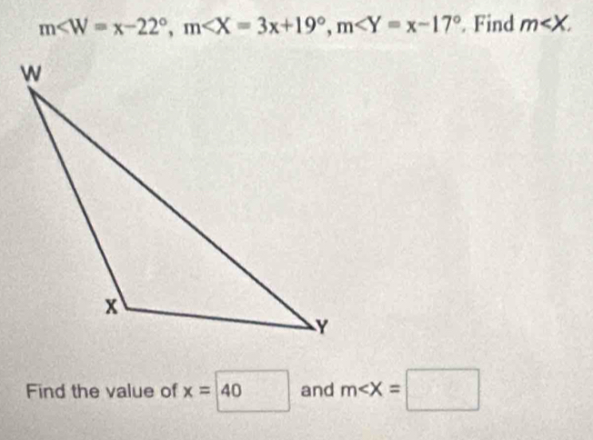 m , m , m . Find m . 
Find the value of x=□ 40 and m