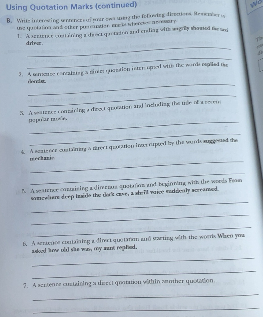 Solved: Using Quotation Marks (continued) wo B. Write interesting ...