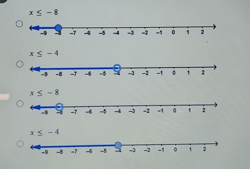 x≤ -8
x≤ -4
x≤ -8
x≤ -4