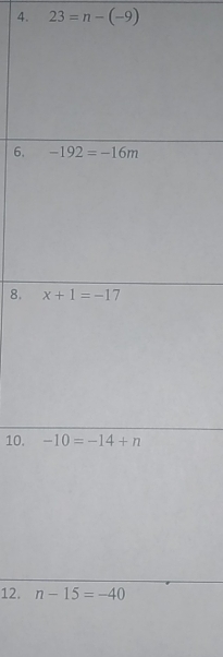 23=n-(-9)
6.
8. 
10.
12.