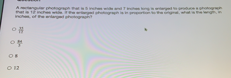 Solved: A rectangular photograph that is 5 inches wide and 7 inches ...