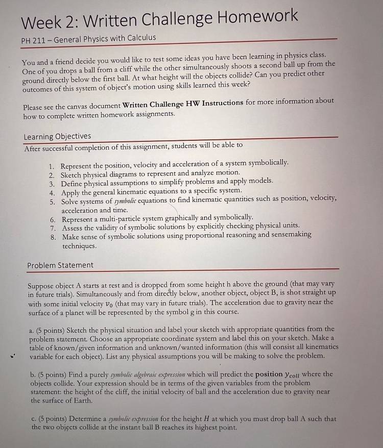 Solved: Week 2: Written Challenge Homework PH 211 - General Physics ...